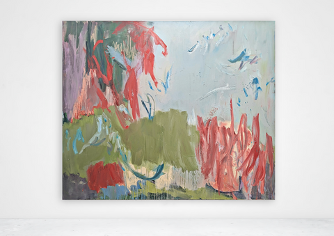 Abstract painting with colorful brush strokes on a white background
