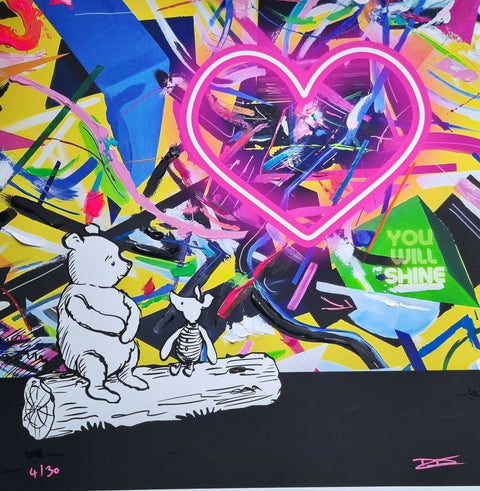 Pooh bear, shine print. Embellished and unframed