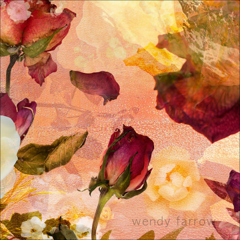 Detail of floral art print with roses and painted elements - wall art by wendy farrow
