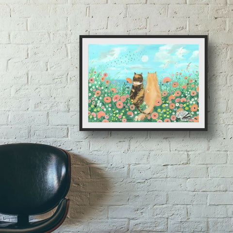 Floral meadow cats