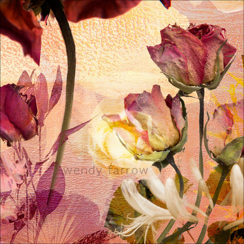 Detail of floral art print with roses and painted elements - wall art by wendy farrow