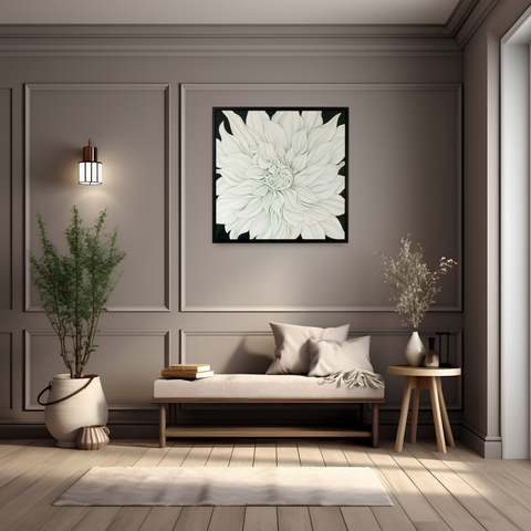 Large White Dahlia on Vert de Gris