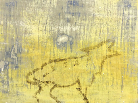 I no longer pray (I howl) _ Mud sources from Suffolk, ground limestone, turmeric, pigments and gesso on wooden panel (framed) 40 x 45 cm _ 2022 (1)