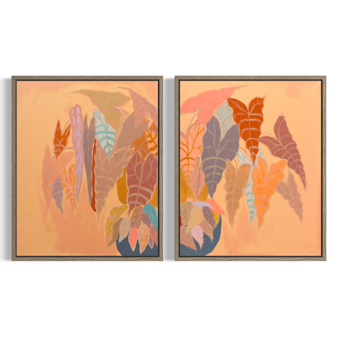 Burnt Coal Alocasia & Begonia Diptych