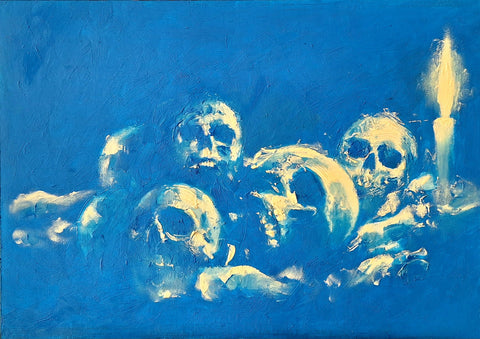 Skulls on royal blue