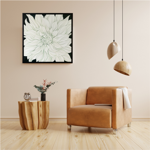 Large White Dahlia on Vert de Gris