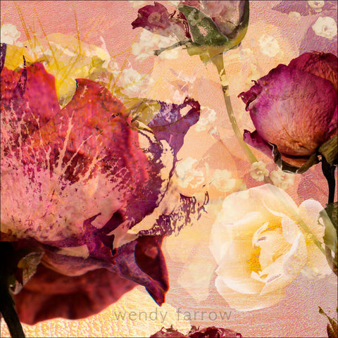 Detail of floral art print with roses and painted elements - wall art by wendy farrow