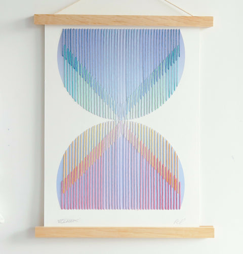 Hannah Pratt Starlight Threads Pelican embroidery on arhical print