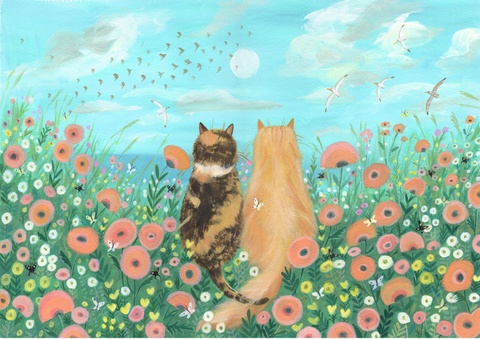 Floral meadow cats