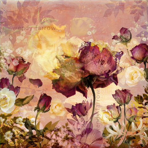 floral art print with roses and painted elements - wall art by wendy farrow