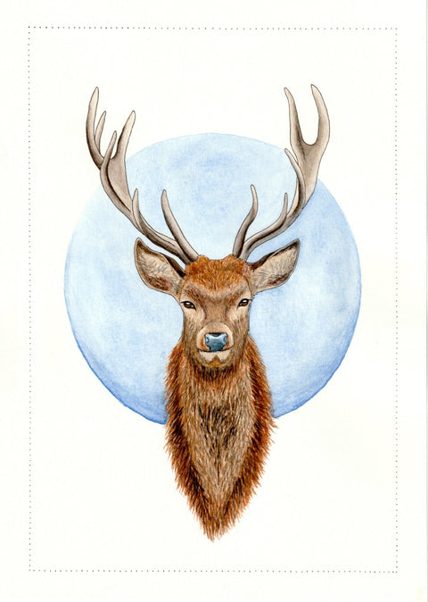 'Stag & Moon' Watercolour Print