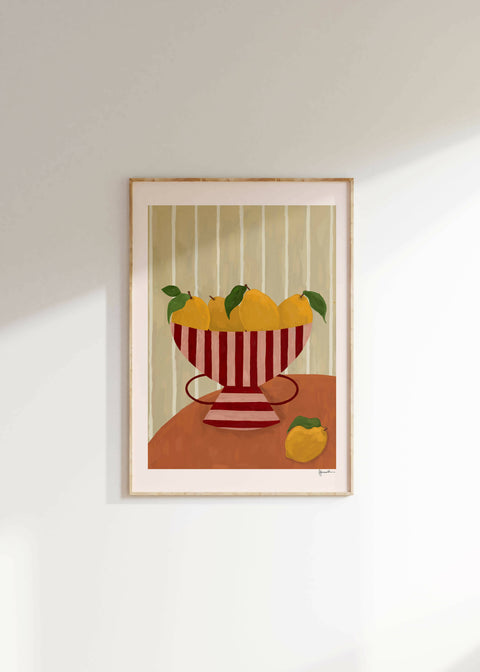 lemons in striped bowl