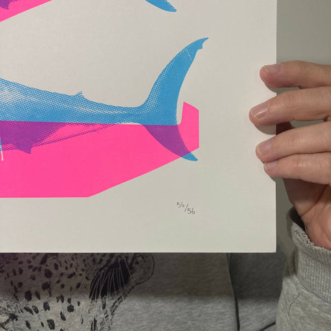 Screen Printed Shark Poster – ‘Shark Tank (Pink and Blue).’