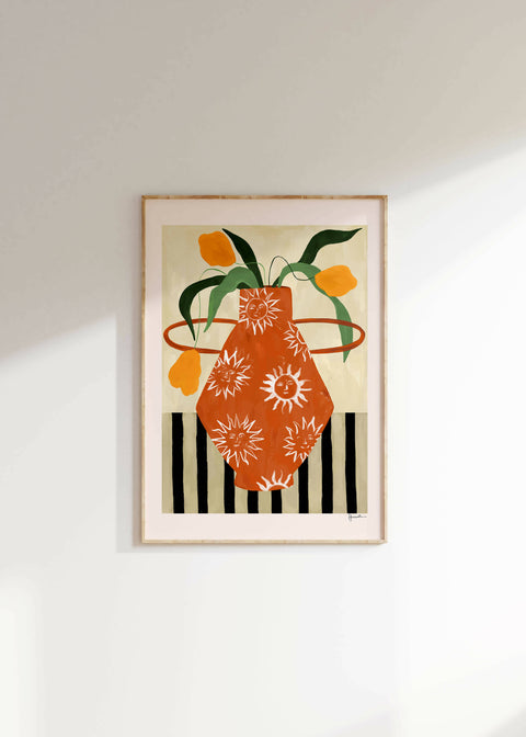 yellow flowers in sun vase
