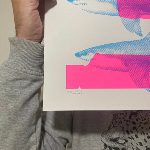 Screen Printed Shark Poster – ‘Shark Tank (Pink and Blue).’