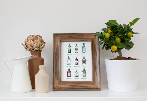 'Gin Bottles' Watercolour Print
