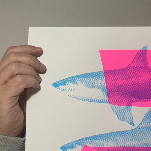 Screen Printed Shark Poster – ‘Shark Tank (Pink and Blue).’