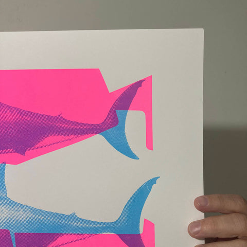 Screen Printed Shark Poster – ‘Shark Tank (Pink and Blue).’