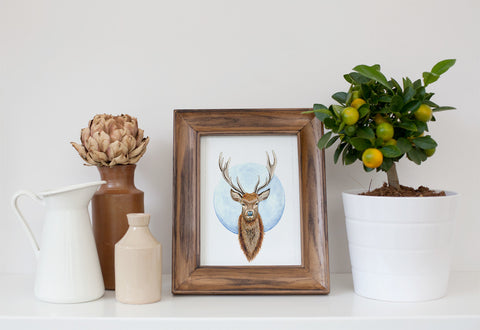 'Stag & Moon' Watercolour Print