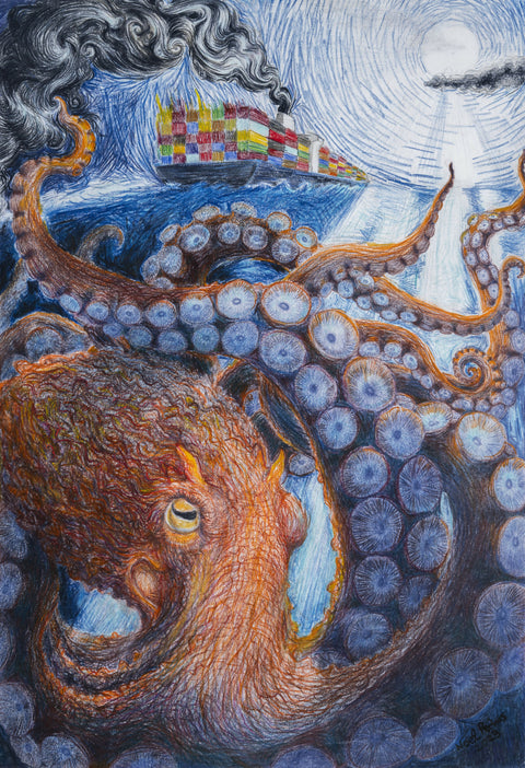 Octopus with Container Ship