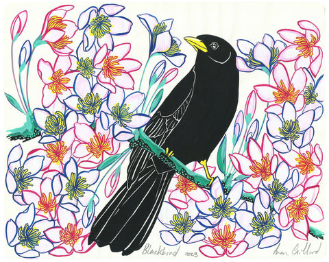 Blackbird and Clematis