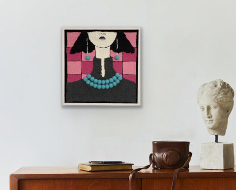 MariaRogers-TealNecklace-TextileArt-Framed-InSitu2