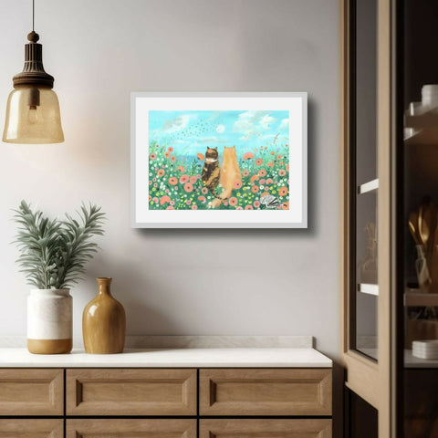 Floral meadow cats