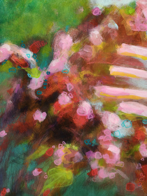 Megyeri Krisztina large abstract contemporary painting, nature turquoise flowering garden