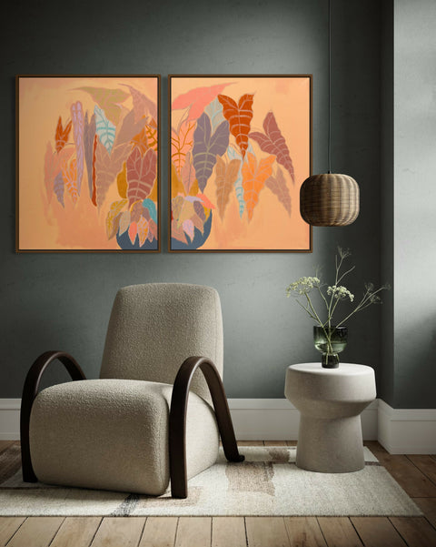 Burnt Coal Alocasia & Begonia Diptych