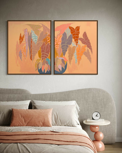 Burnt Coal Alocasia & Begonia Diptych