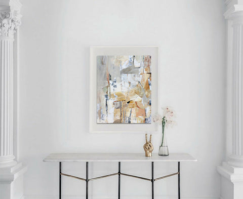 Blush abstract painting in hallway