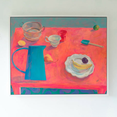 white-frame-nancys-banana-still-life-painting