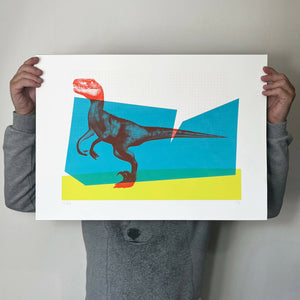 Screen Printed Dinosaur Poster - Big Red Raptor
